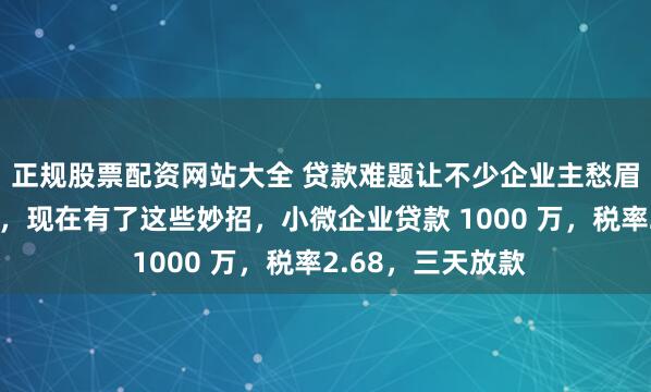 正规股票配资网站大全 贷款难题让不少企业主愁眉不展，但别担心，现在有了这些妙招，小微企业贷款 1000 万，税率2.68，三天放款